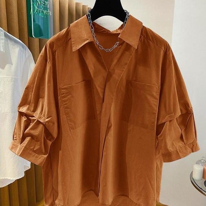 Cod-Cotton V-Neck Twist Blouse Wanita Katun Premium Blus Wanita Terlaris