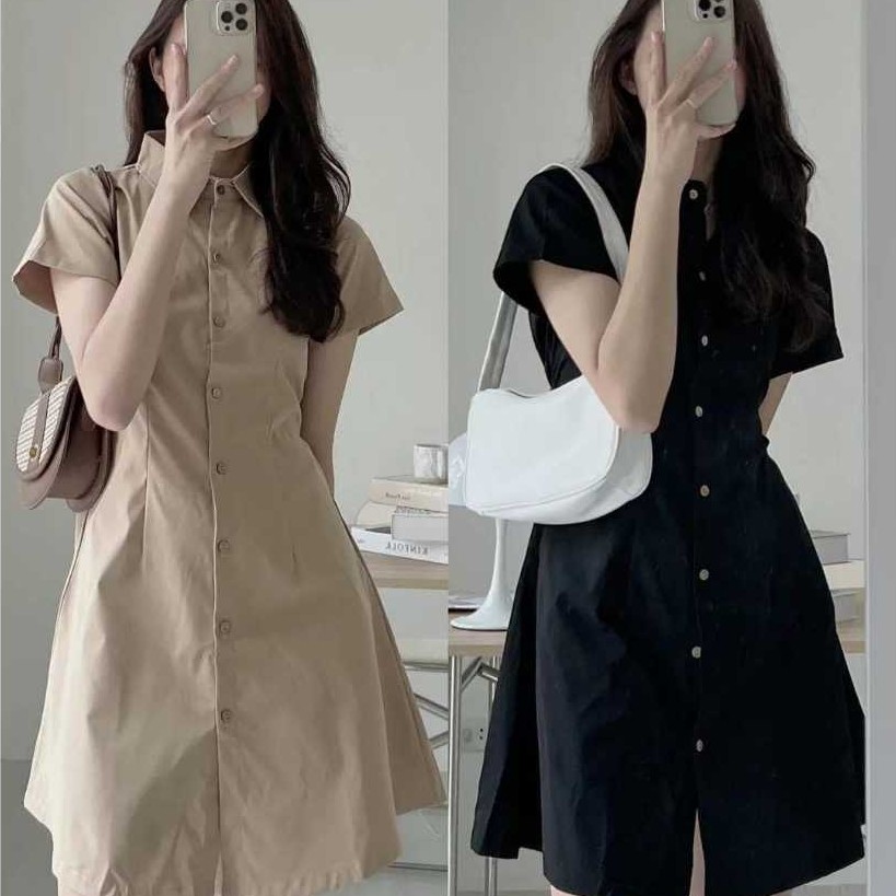 JUANXSHOP Clothesup Dress Kancing Depan Korean Style | Baju Tunik Wanita Lengan Pendek