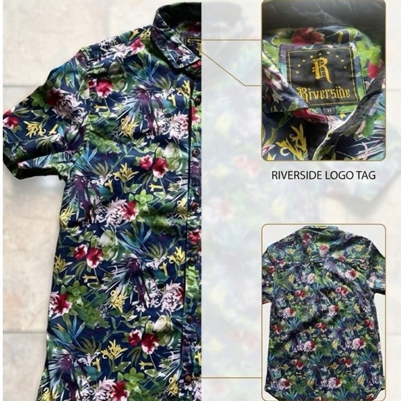 Kemeja Pria Motif Floral Riverside Premium – Slim Fit Lengan Pendek | Kemeja Pantai Casual Stylish
