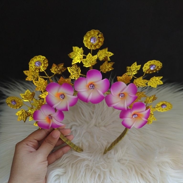 Bando tari bali kamboja ungu daun bulat