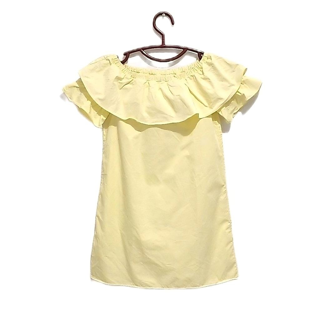 Zara Dress Anak Perempuan Original Warna Kuning Size 8 Bahan Katun dengan Ruffle di Bahu