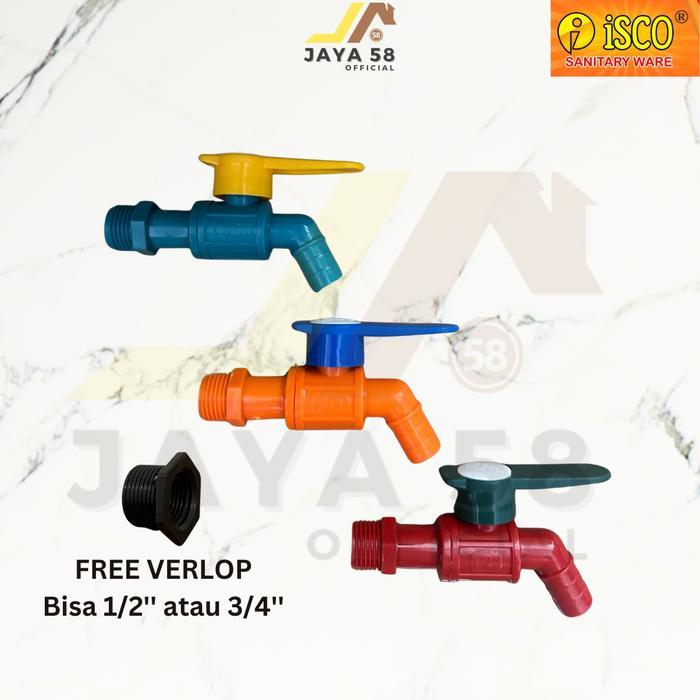 TerbaruGROSIR 1 BOX 12 PCS Kran Air ABS Double Drat Bisa 1/2 atau 3/4 Inch ISCO Biru KuningHappy Sho