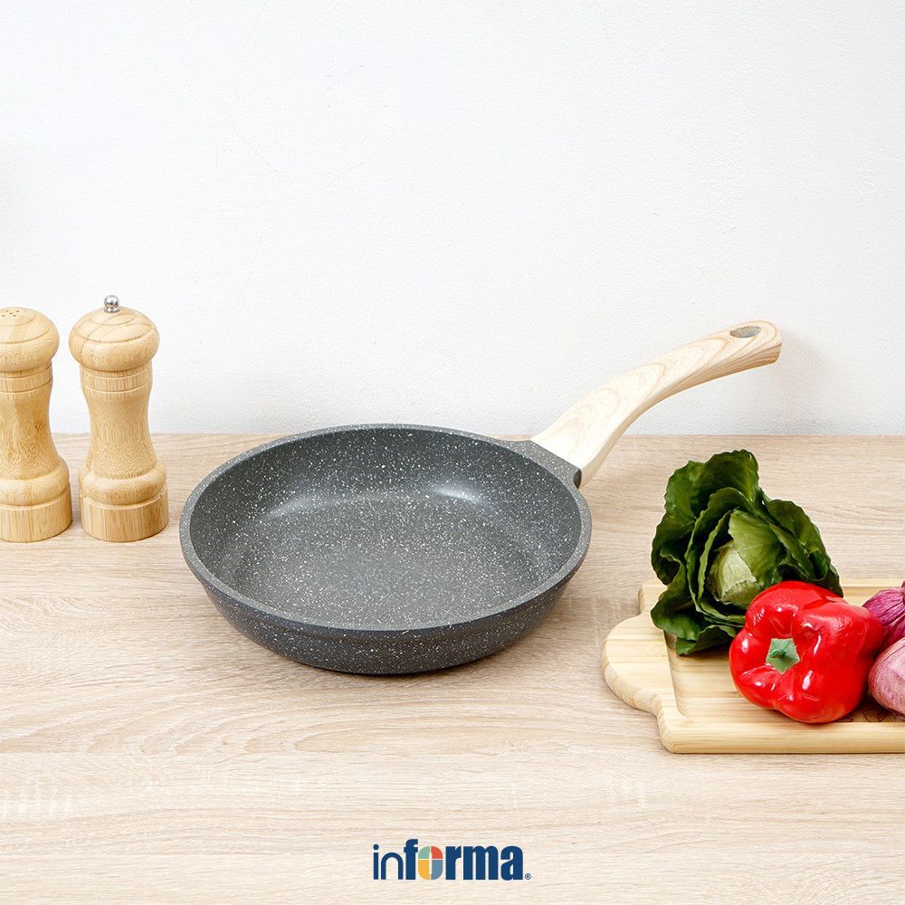 Informa Cooking Color Krum Wajan Penggorengan Marble - Abu-Abu Frypan Pan Teflon Penggoreng Alat Mas