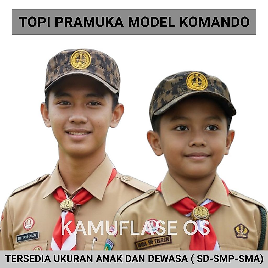 TOPI PRAMUKA LORENG Model Komando Premium Topi Pramuka Scout Tunas dan Velcro - KMD PRAMUKA