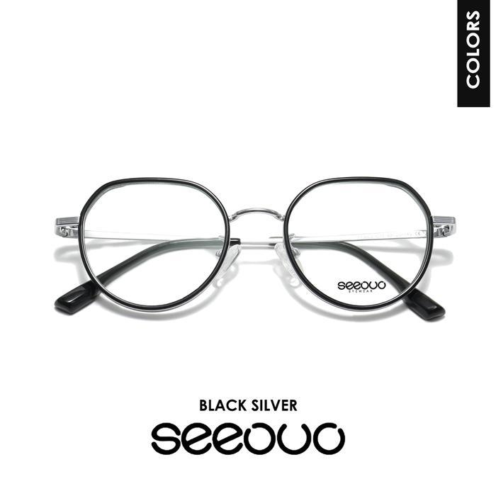 Seeouo Kacamata Titanium Style Oval Tr90 Simple Fashion Frame Pria Wanita Bisa Minus Antiradiasi Blu