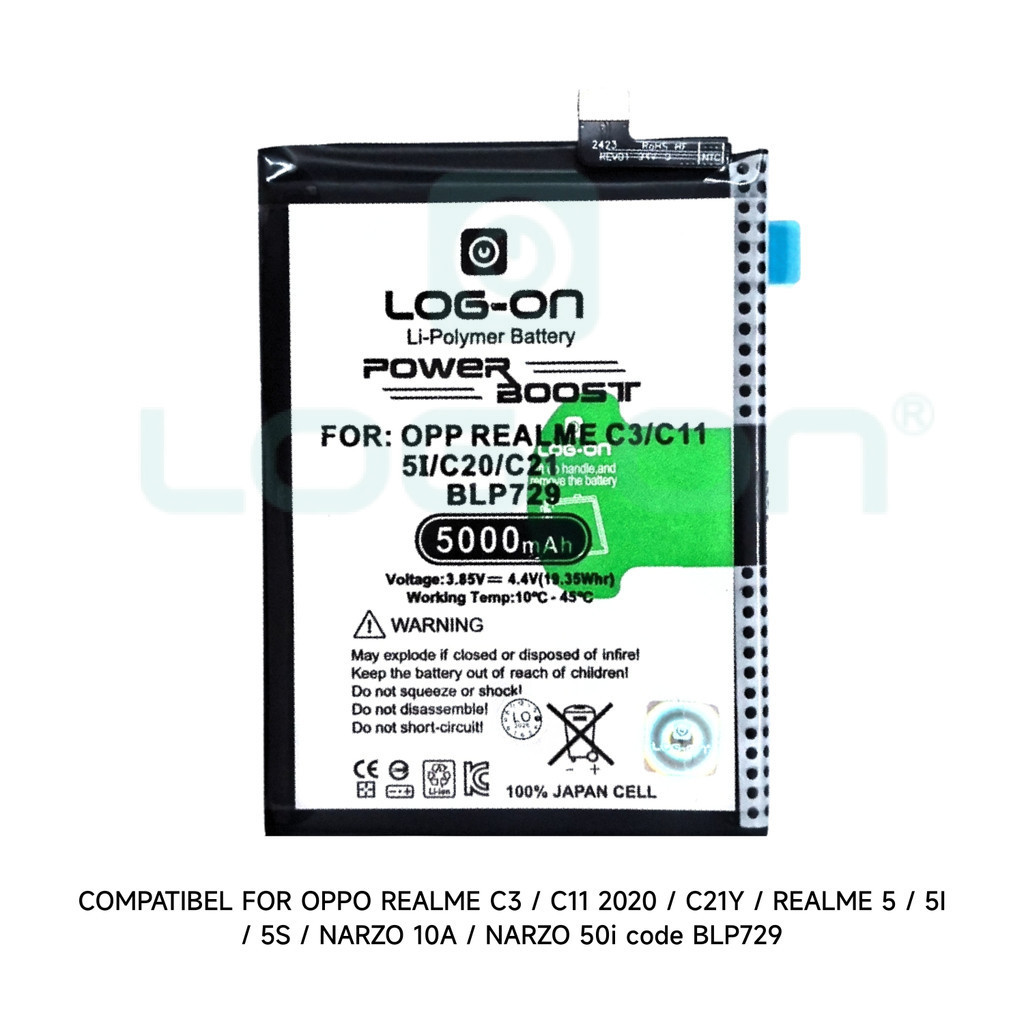 Baterai Log on BLP729 Untuk Realme C3 / Realme 5 / Realme 5I / Realme 5S / Narzo 10a / Narzo 50i / C