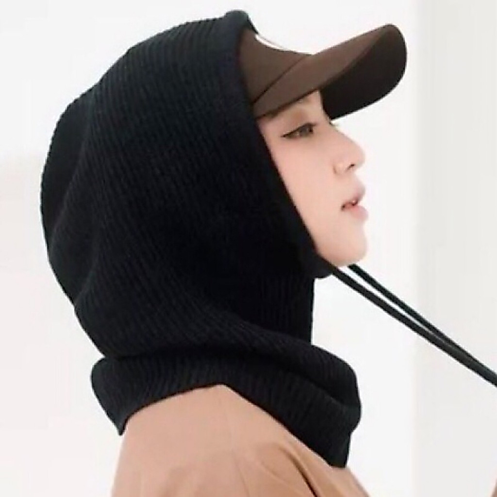 Balaclava rajut hijab instan hoodie wanita tali pengait
