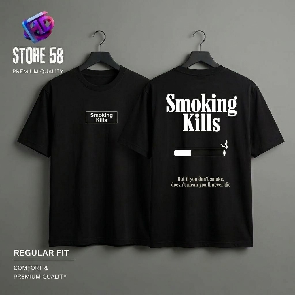 Baju Kaos Pria Smoking Kills Streetwear Tshirt Distro Unisex Premium Cotton Combed Quotes Kekinian