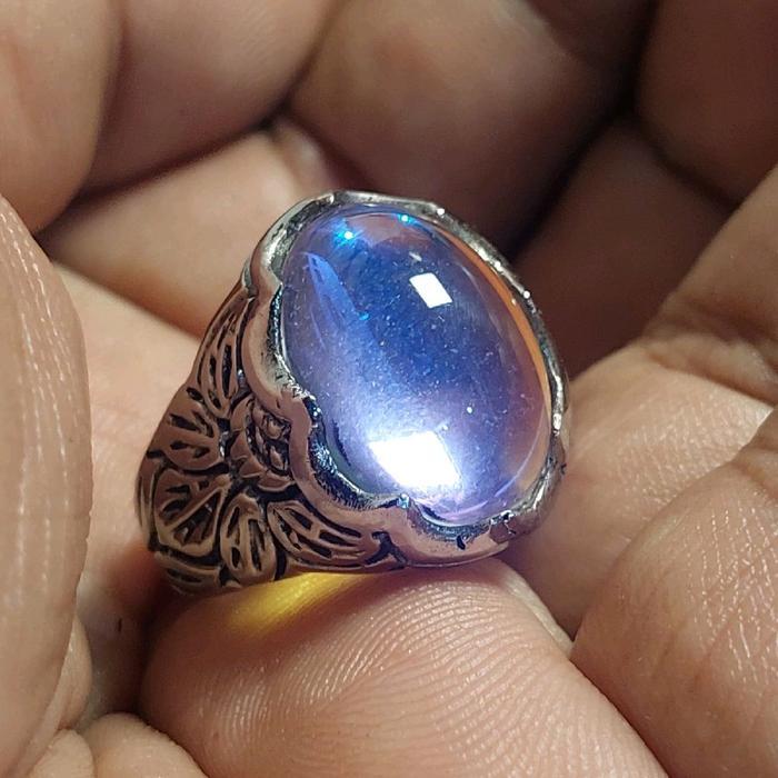Batu cincin permata kalimaya full jarong pelangi Ring  Elegan cincin pria Perhiasan milky elegan gro