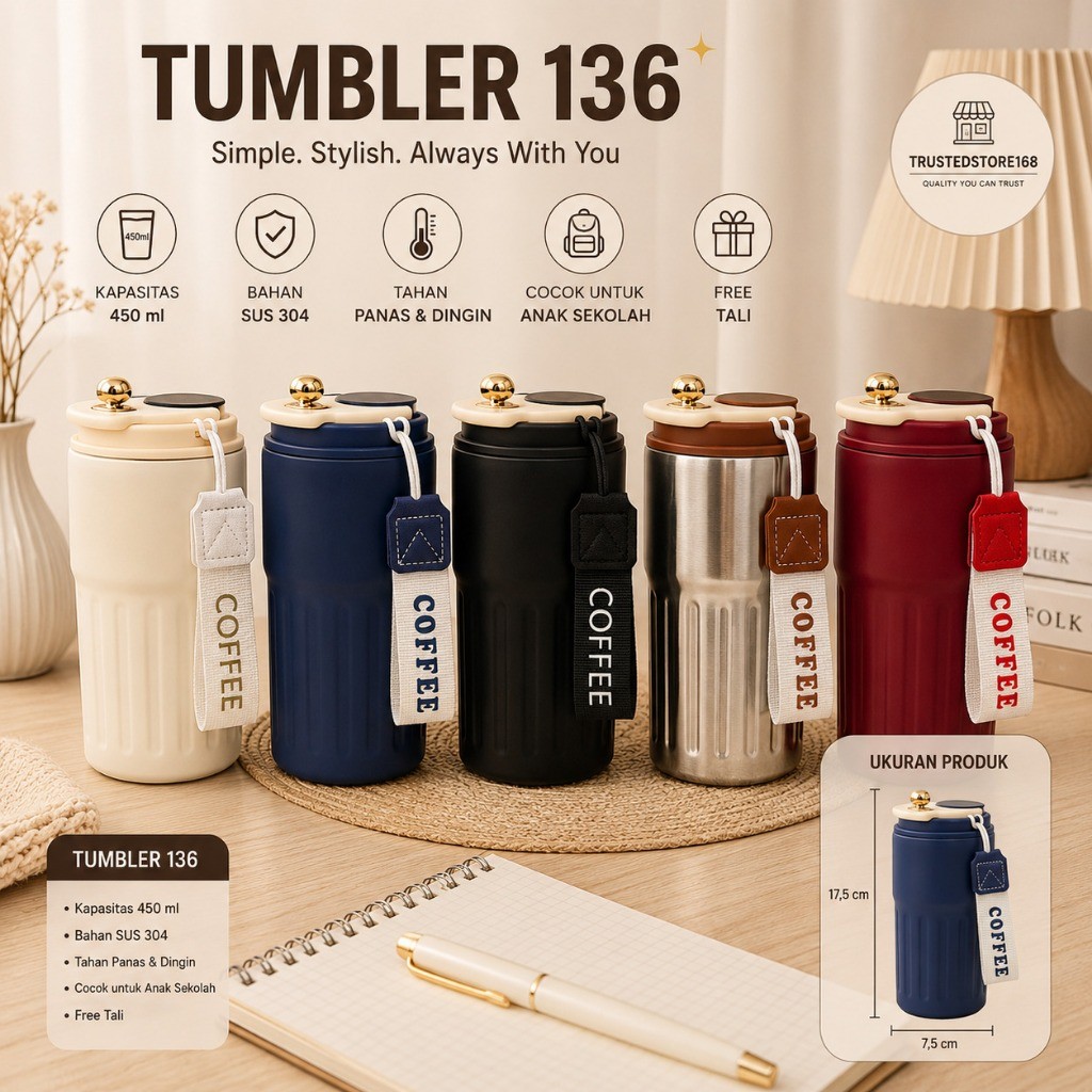 Caitlynmart Tumbler Cup Coffea Led 450ml 136 / Tumbler Vacum Stainless Steel