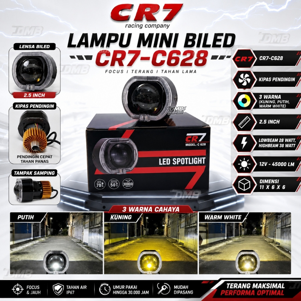 CR7 LAMPU MINI BILED CR682 PRO 3 MODE - PROJIE BILED MATRIX 2.5 INCH 3 MODE WARNA