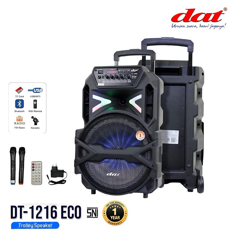 Speaker Aktif 12 Inch DT-1216 ECO DAT 2 mic wireless /Bluetooth Portabel 12 in full bass