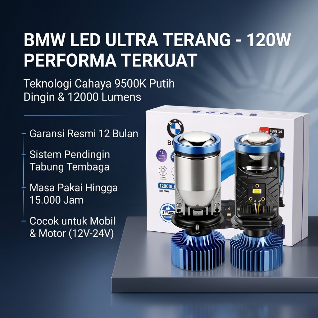 Lampu LED BMW H4 12000 Lumens Lebih Terang Dari LED & Halogen Biasa Anti Cuaca Buruk