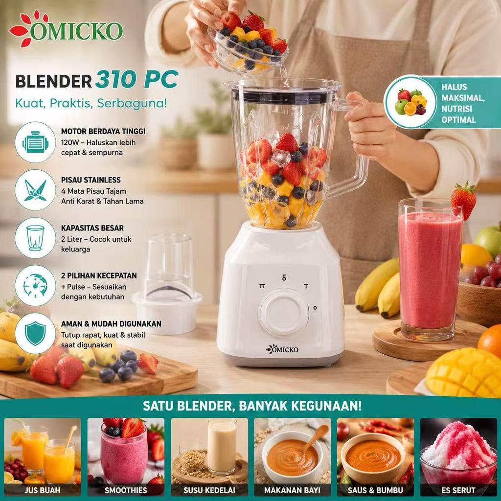 BLENDER PLASTIK 1.5 LITER 6 Mata pisau OMICKO BL 310PC PLASTIK BL310PC