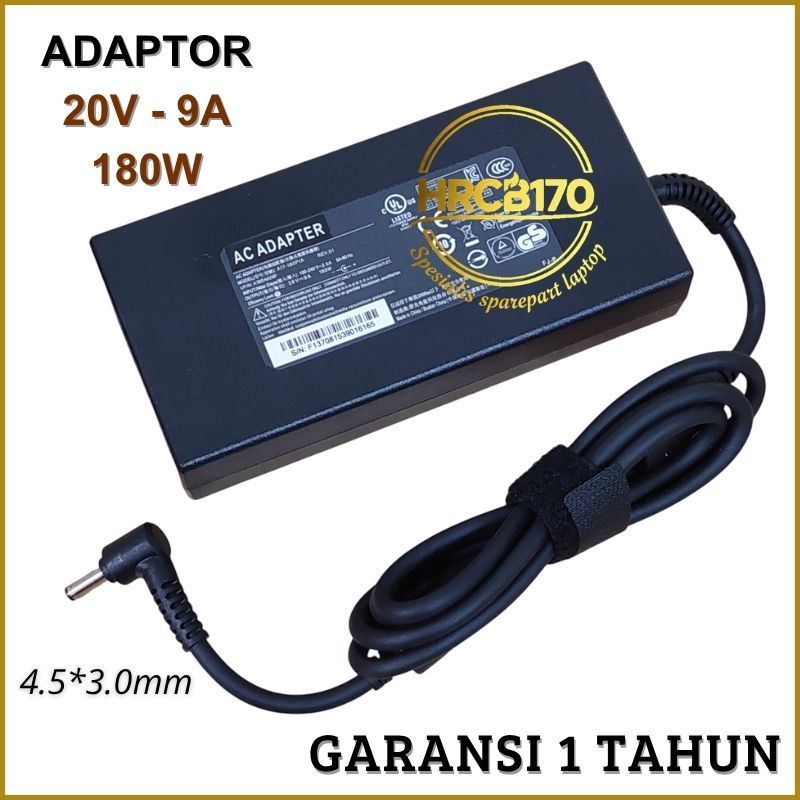 Charger Laptop MSI GS66 STEALTH 10SE-044 GF65 THIN 10UE GF65 THIN 10UE 3060 GF75 180W Dc 4.5*3.0mm -