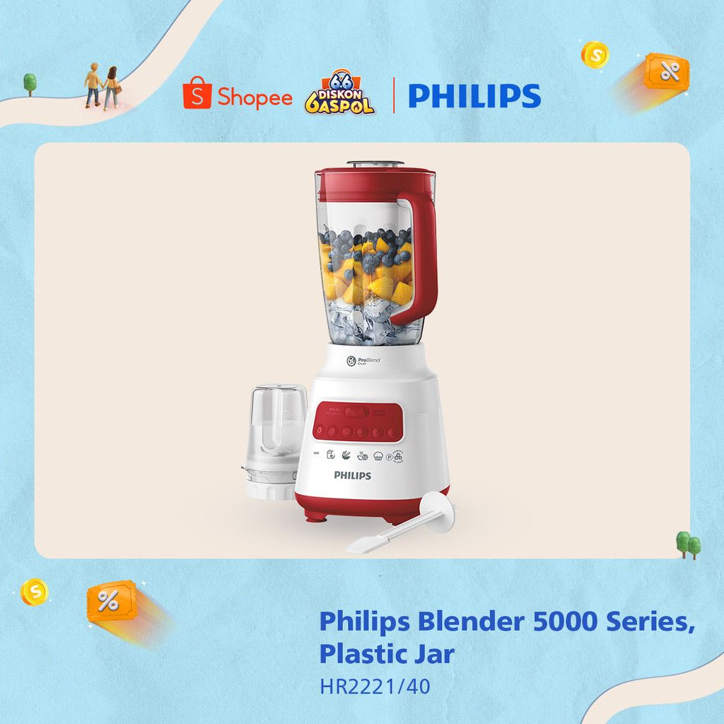 Blender Philips Plastik 2 liter - 5000 Series HR2221/40 - Blender jus - Blender bumbu philips - Dry 