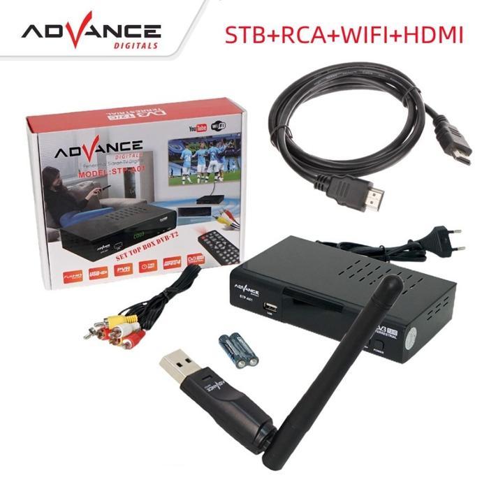 Paket Advance STB Set Top Box TV Digital Receiver DONGLE DAN HDMI RCA HDMI - hitam