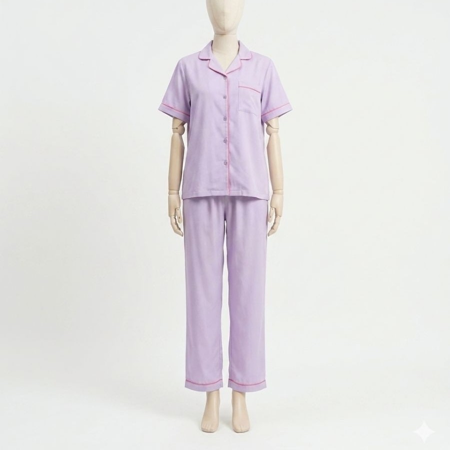 Piyama one set pajamas rayon premium twill polos kerah celana panjang
