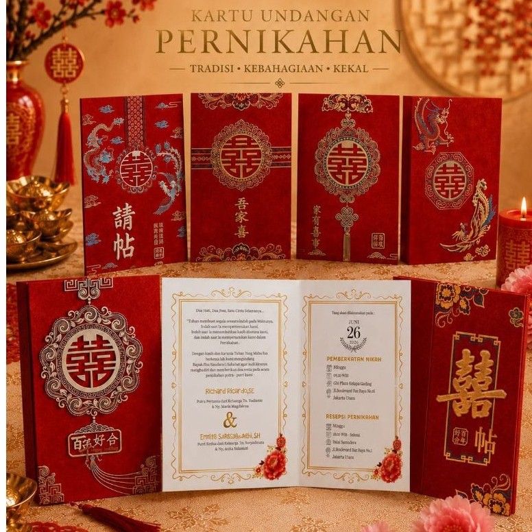 Wedding invitation chinese shuang xi undangan pernikahan sangjit cina mandarin