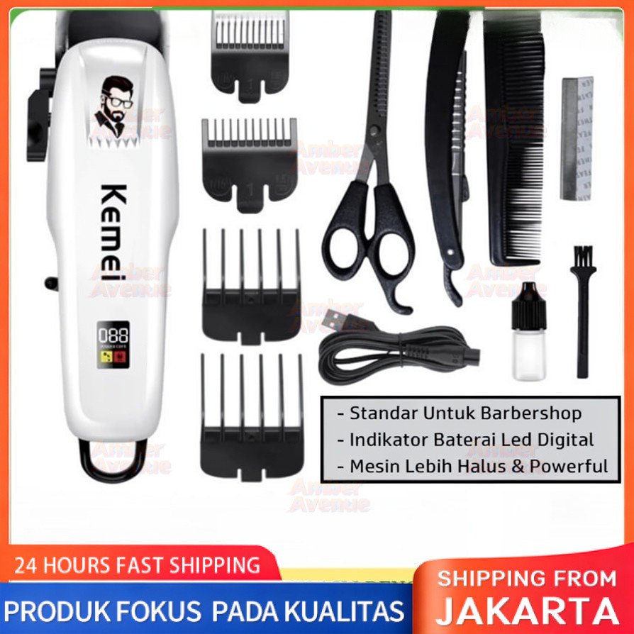 COD Mesin Cukur Rambut Cas Profesional Paket Barbershop KEMEI KM-PG809A Indikator Baterai LCD Digita