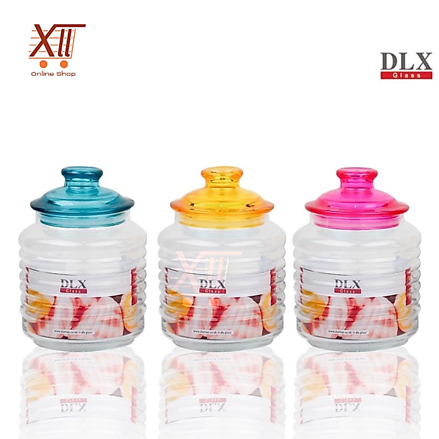 DLX BW150~34 KANMURi STRiPE Glass Jar Set 6 Pcs Toples Kaca Tutup Warna 950 ml
