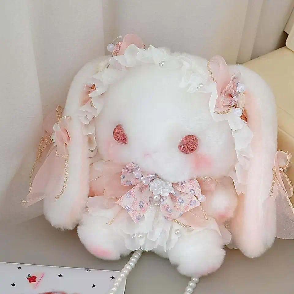 Cute Bunny Bag Lolita Sweet Shoulder Bag Long-eared Rabbit Pearl Chain Crossbody Bags