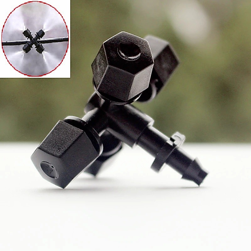 SPRINKLER SPRAYER 4 WAY HEAD MIST NOZZLE MISTING FOGGER + NEPEL JOINER 7MM