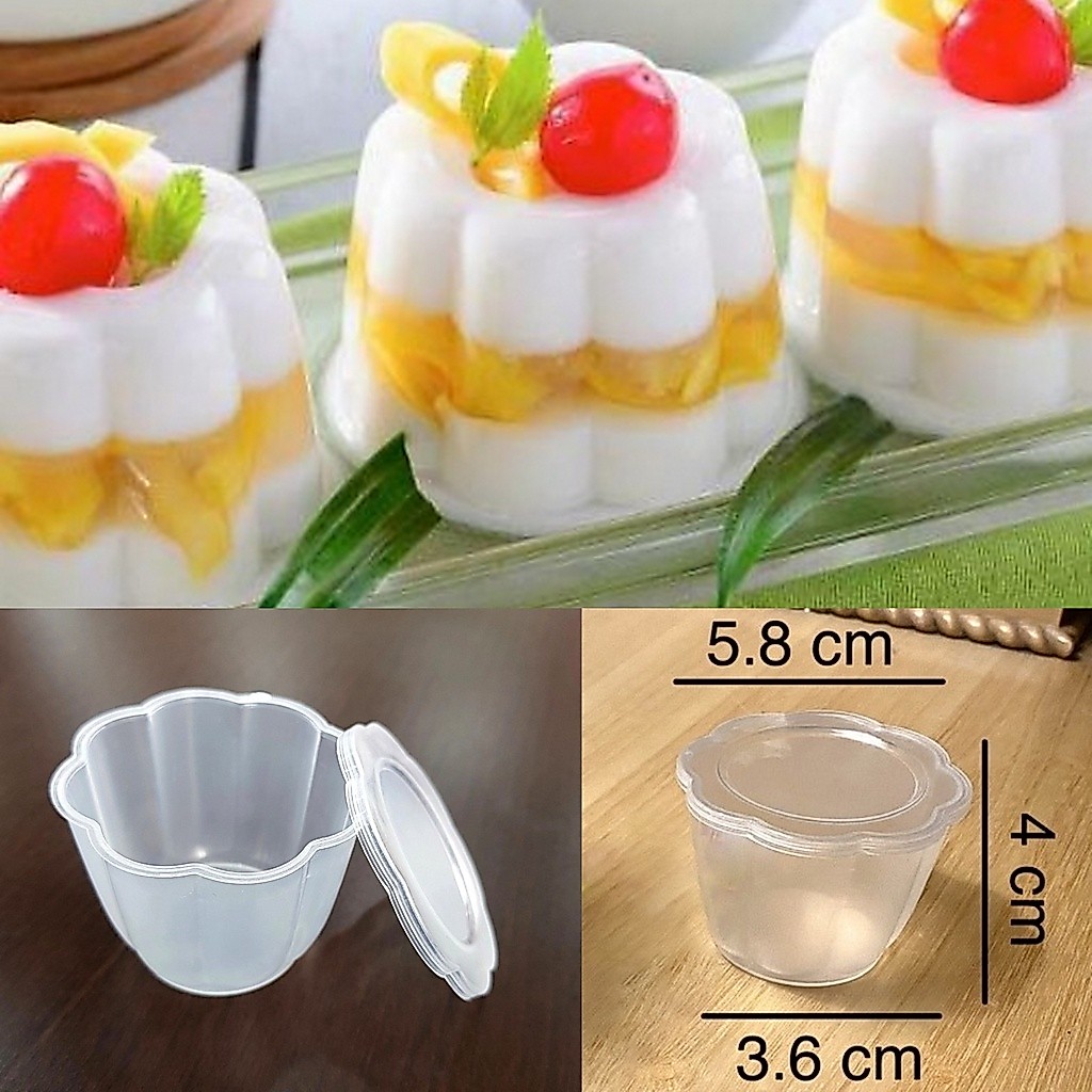 Cup Puding Pelangi Kecil + Tutup - Gelas Agar Jelly Bunga Slop 24 pcs