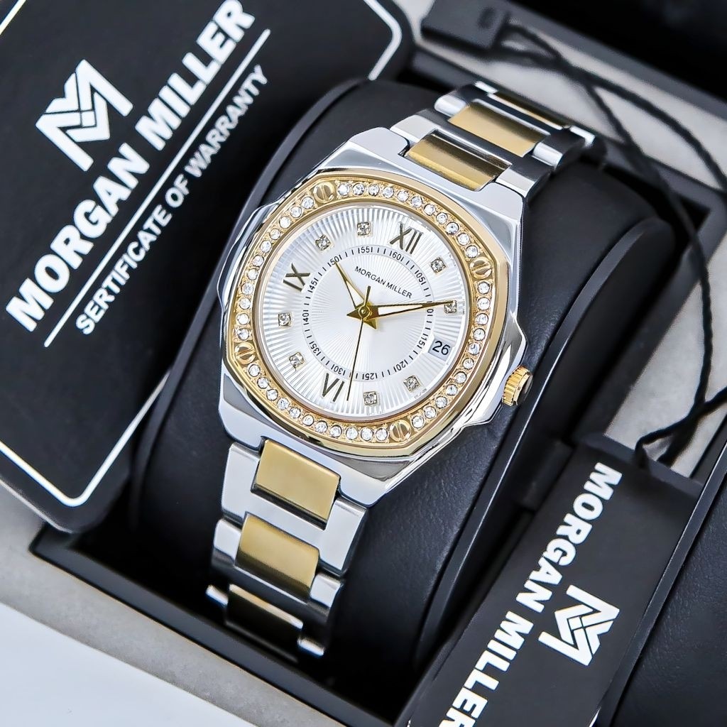 Jam Tangan Wanita Morgan Miller Original Quartz Permata Water Resist Rantai Stanliess Bisa Cod