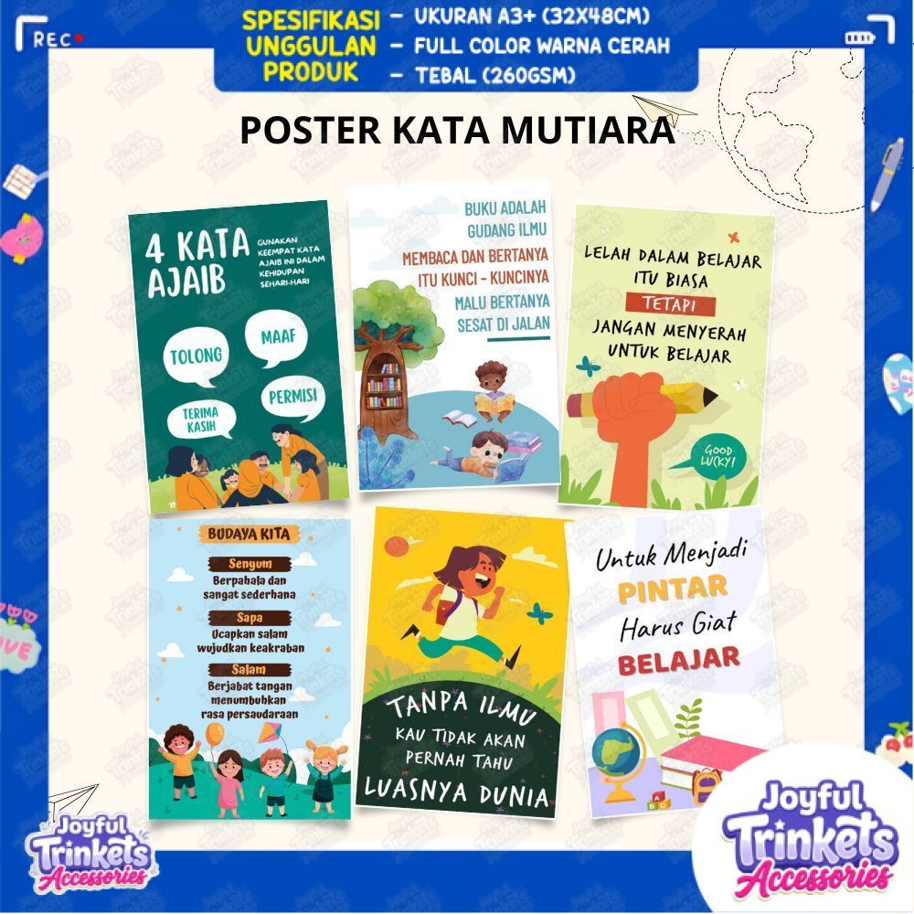 Poster Motivasi Kata Mutiara - Poster Quotes Anak Pajangan Dinding Kelas dan Sekolah - JOYFUL TRINKE