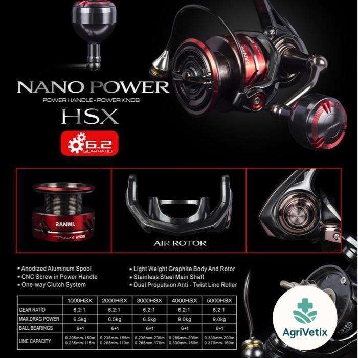 Reel Ryobi Ranmi Nano Power 1000 2000 3000 4000 5000 HSX Body Graphite Ringan Kuat Drag 9KG - 1000