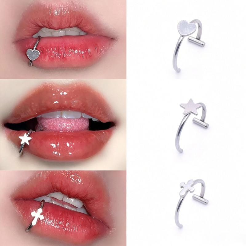 Anting jepit tanpa tindik motif taring gaya keren pria wanita halloween