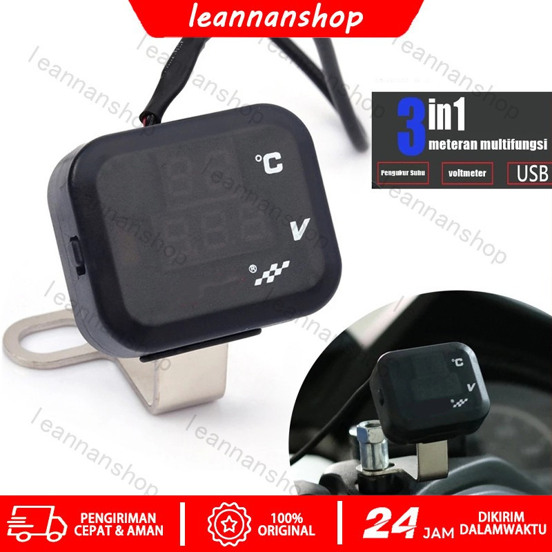 Volt Meter 3 in 1/Voltmeter 3 in 1 Usb Anti Air Original/Voltmeter 3in1 Charger USB 2A Breket Spion/