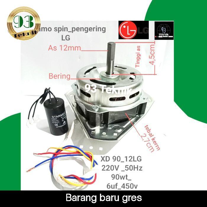 DINAMO SPIN PENGERING MESIN CUCI LG 2 TABUNG XD_90_12LG 220V 50Hz Capasitor 6uf/450v As 4,5cm Tebal 
