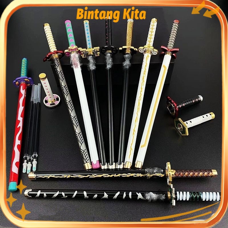 Pena Pulpen Pedang Sword Pen Anime Demon Slayer Kimetsu No Yaiba Tanjiro Zenitsu Giyu Rengoku Alat T