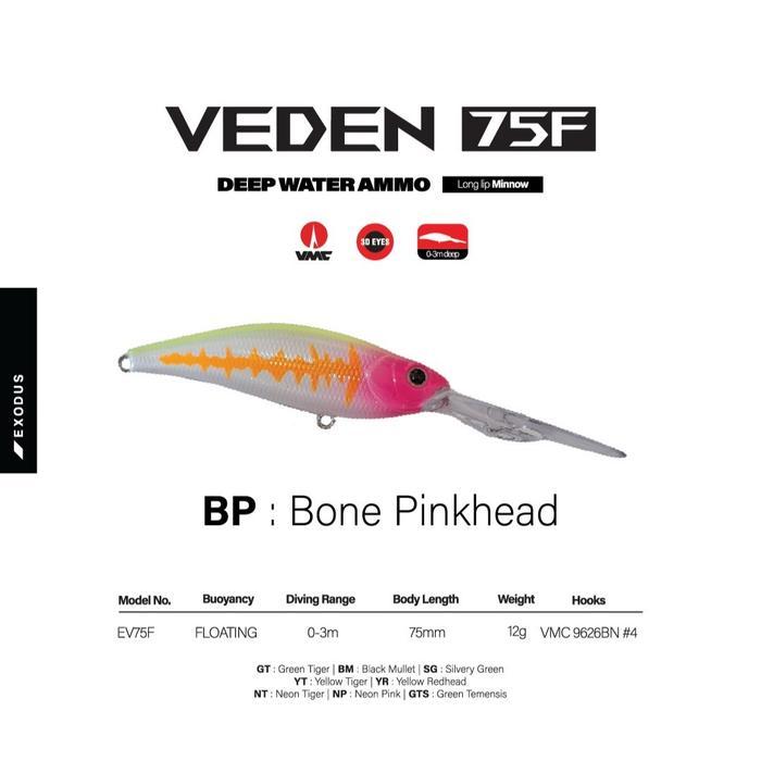 Lure Exodus Veden 75F - Long Lip Minnow - Bone Pinkhead