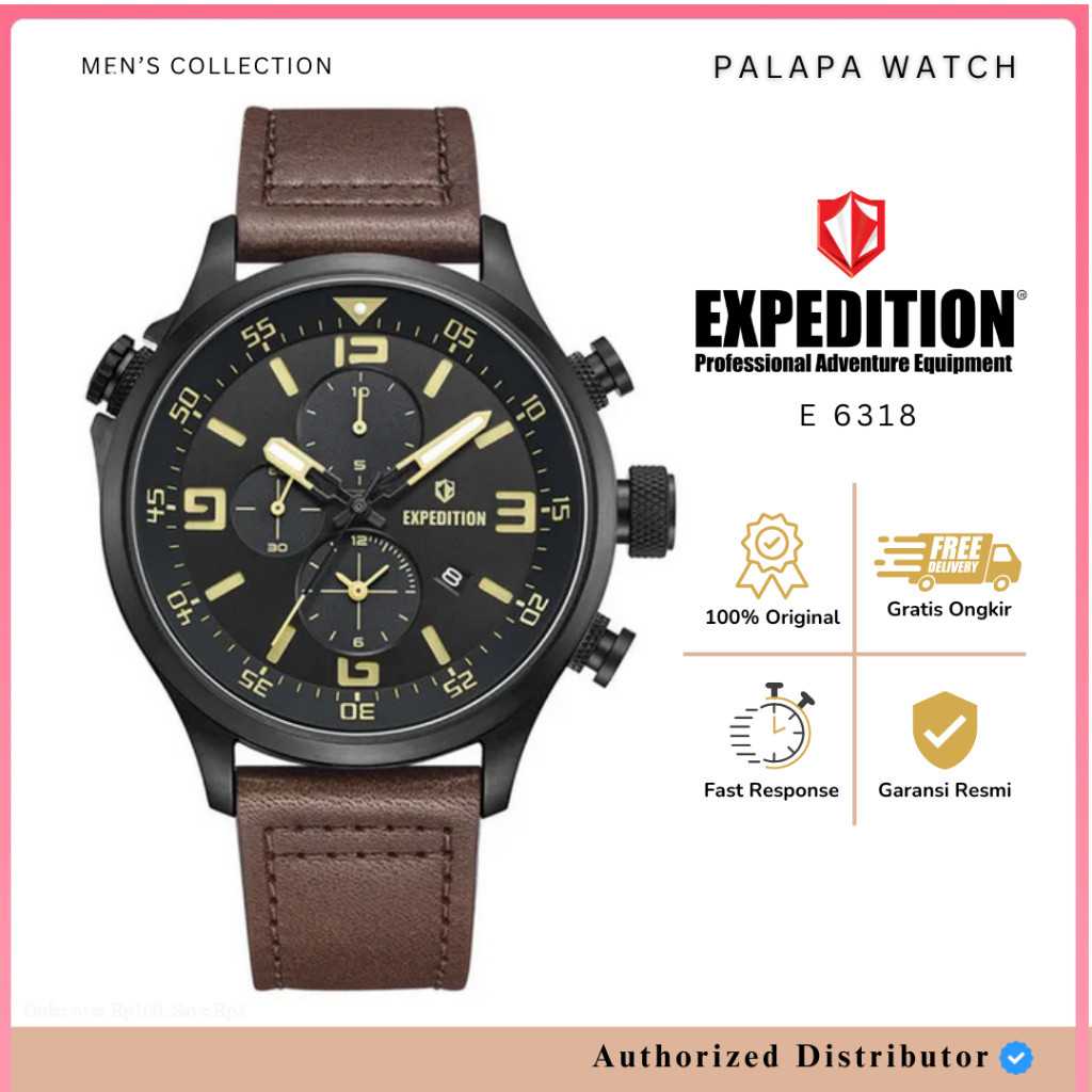 Jam Tangan Pria Expedition EXP 6318 / E6318 / 6318 Leather Original Garansi 1 Tahun