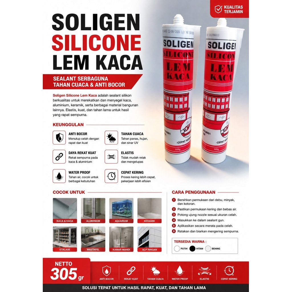 Lem Botol Soligen / Lem botol / Lem Sealant / Lem Silicone Sealant / Lem Kaca Soligen