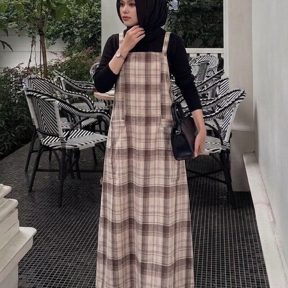 Overal Flanel  Wanita Kotak Kotak - Baju Kodok Kotak Garis Keninian - Dress Wanita Flanel Terbaru By