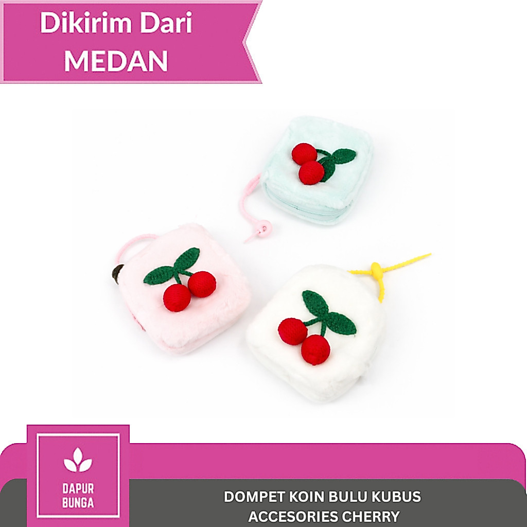 Dompet Koin Bulu Lucu / Coin Pouch Bulu Mini / Dompet Receh Praktis Kubus Cherry
