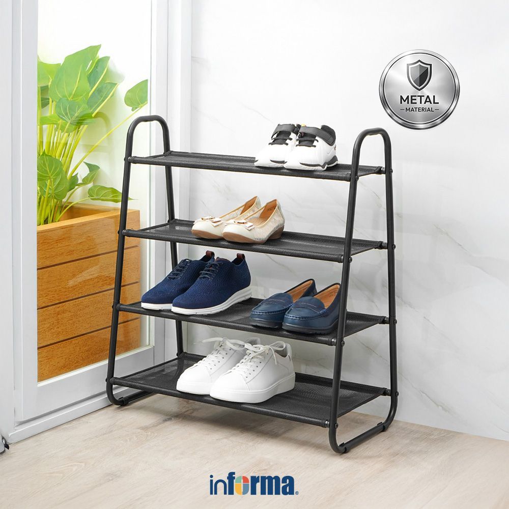 Informa Benneth Rak Sepatu 4 Tingkat - Hitam Shoe Rack Organizer Sandal Sepatu Kabinet Alas Kaki Tem