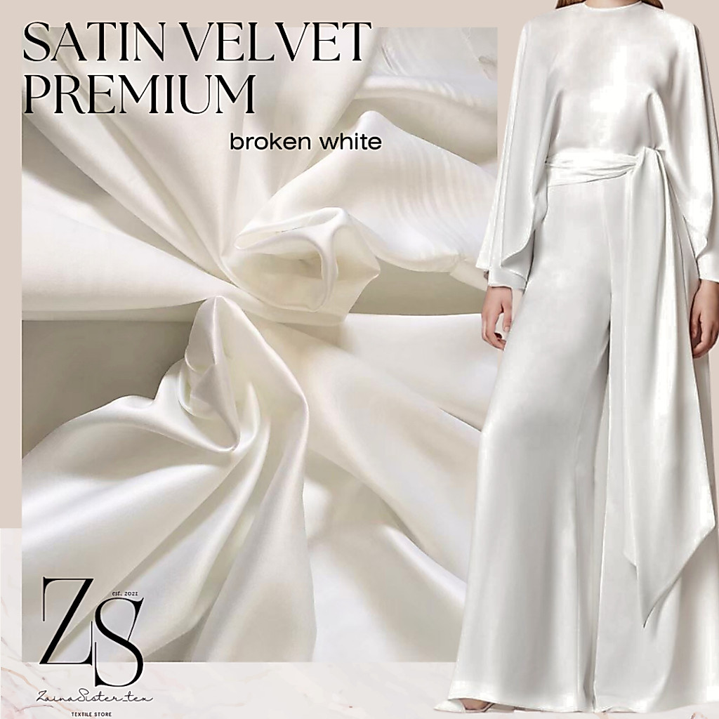 Kain Satin Velvet Premium Background Backdrop Foto Warna Putih Tulang Broken White