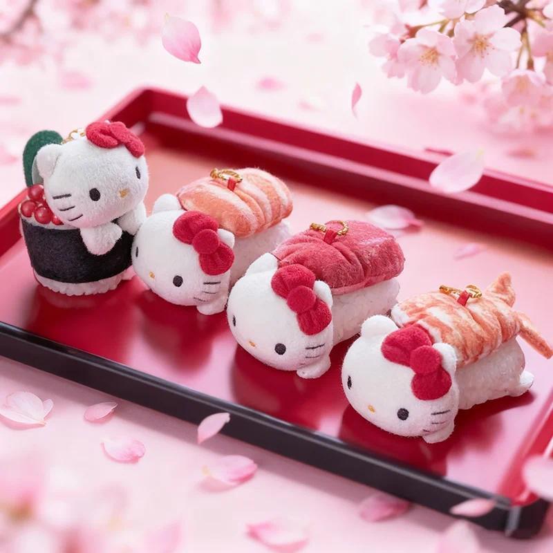 Kawaii Hello Kitty Sushi Plush Doll Keyain arm Cartoon Kt Cat Salmon Tuna Sweet Shrimp Doll Backpack