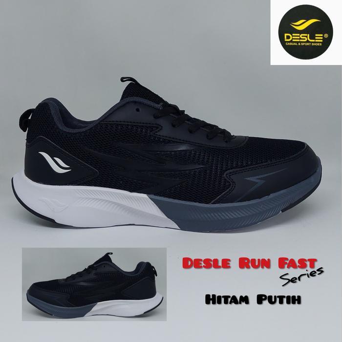 NEW Sepatu Running Jogging DESLE RUN FAST School Series (Original) - Hitam Putih, 45
