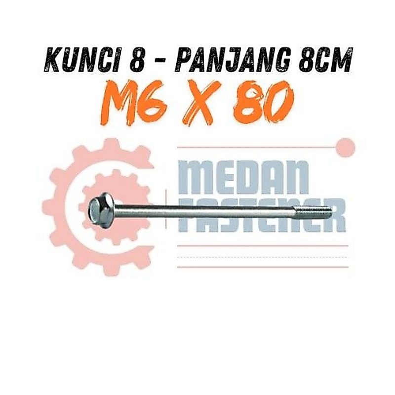 Baut Flange Bolt M6x80 Putih Kunci Baut 8 Blok Mesin CVT baut 10 6mm Panjang 8cm M6