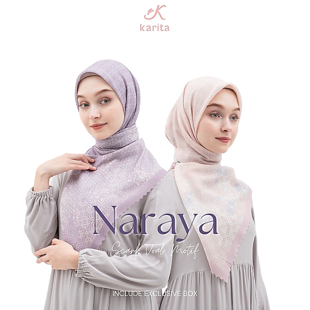 Karita - Scarf Voal Naraya Motif Segi Empat (Free Box) Hijab Segiempat Voal Hampers Hijab Gift Box P