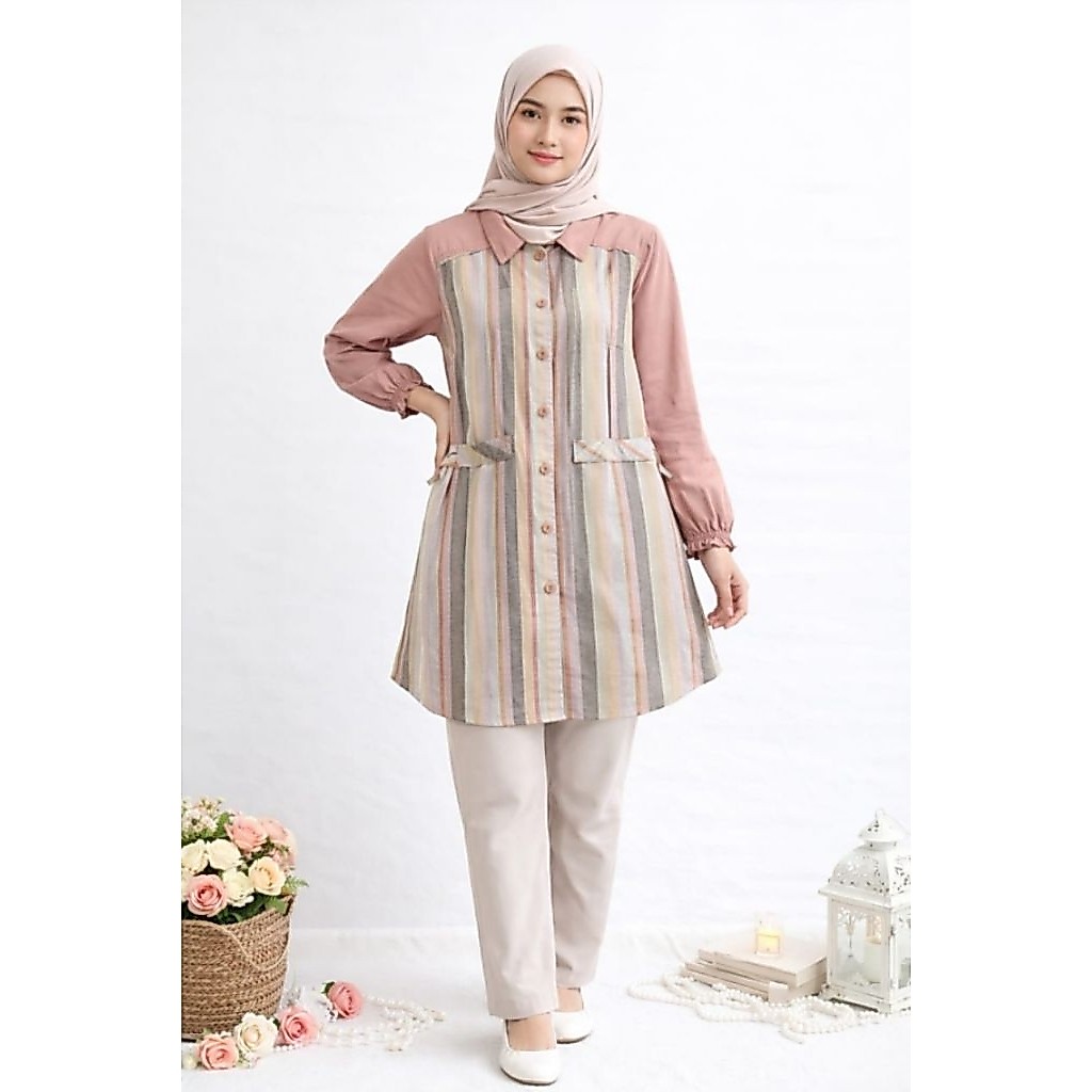 Tunik katun triset kombinasi ori Byutee