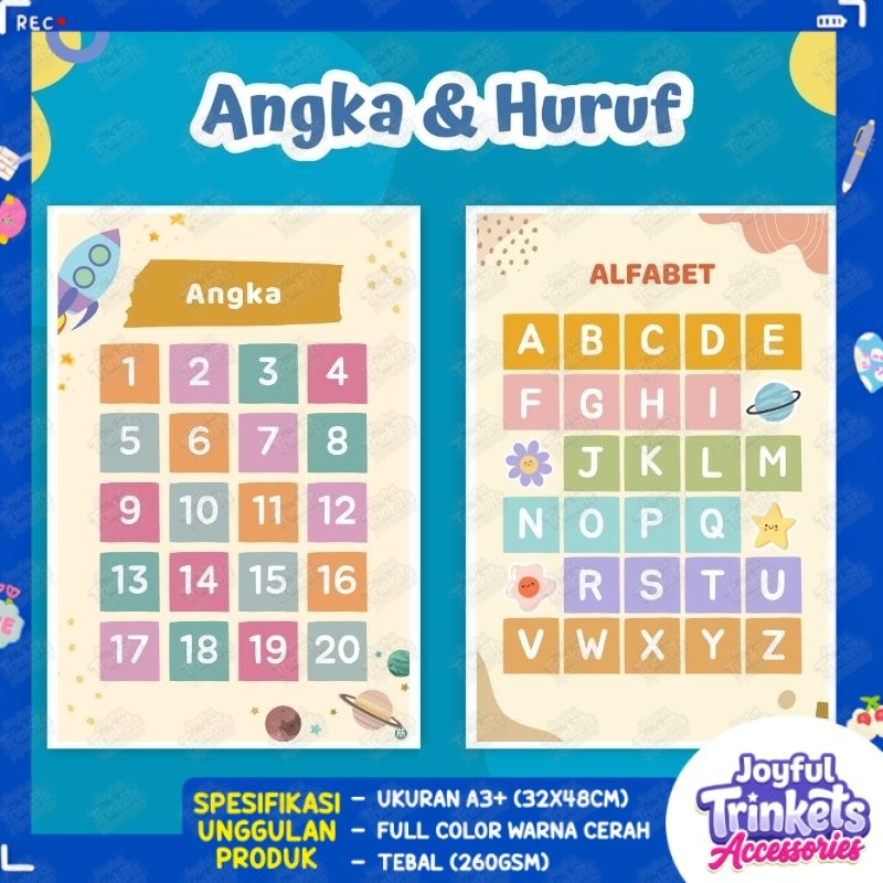Poster Angka dan Huruf Edukasi Anak Poster Huruf dan Angka Untuk Anak Poster Belajar Edukasi Anak | 