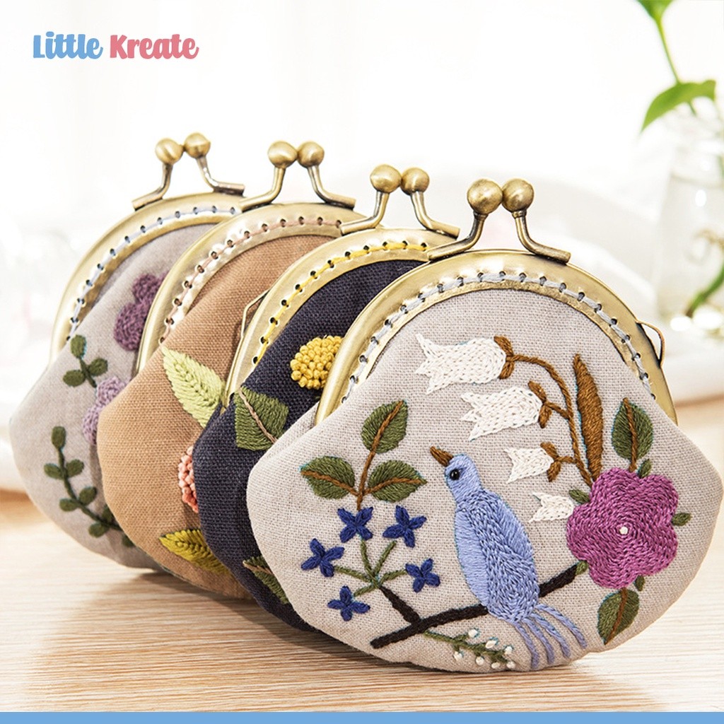 EG#101 DIY Tas Sulam - Dompet Koin / DIY Hand Embroidery Coin Purse Set / Paket Sulam Menyulam / Jah