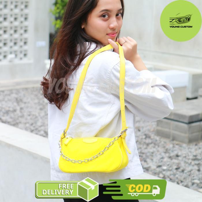 Tas Wanita Shoulderbag Bahu Hobo Armpit Yellow Baguette Polos Sherine handbag Gaya Korea Nilon Impor